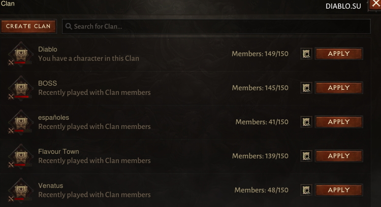 Liste der Clans im Spiel