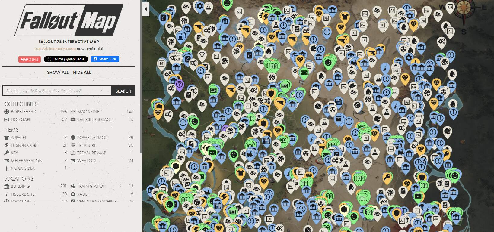 Fallout 76 Interaktive Karte - Weltkarte, Anleitungen