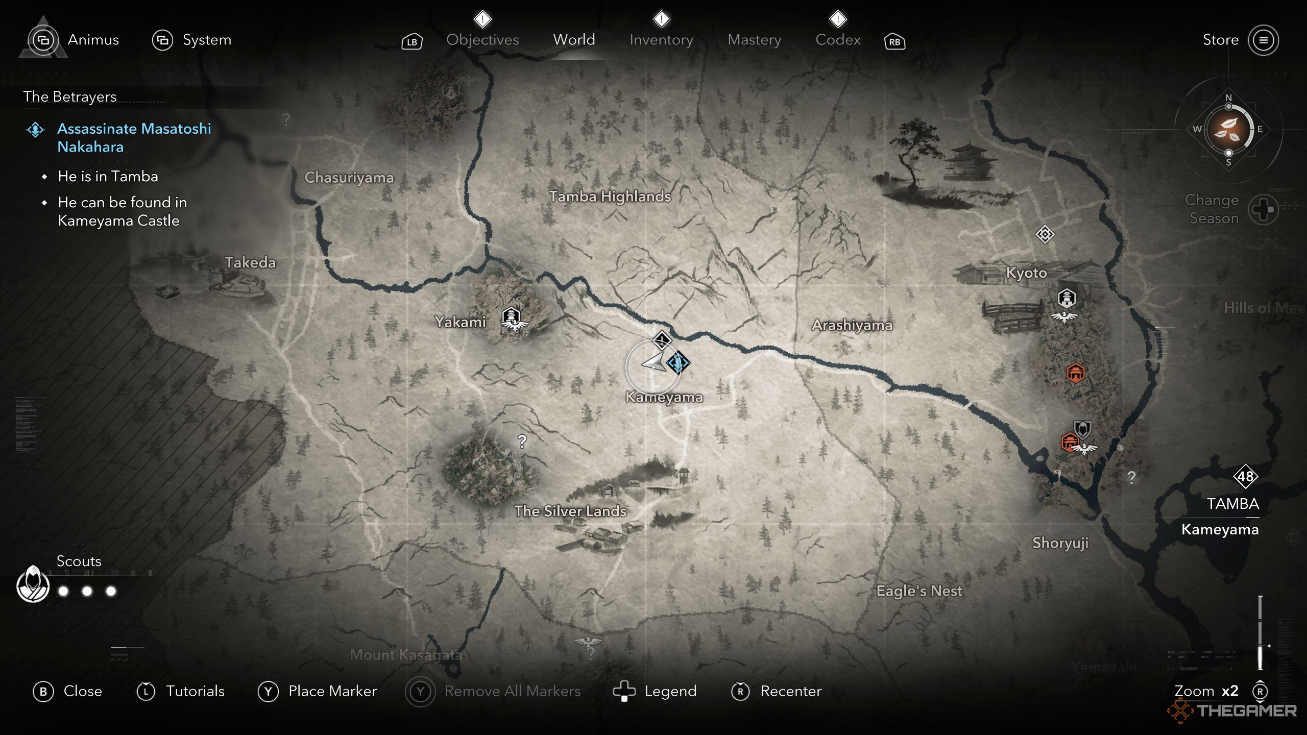 Masatoshi Nakahara location on the map in AC Shadows.
