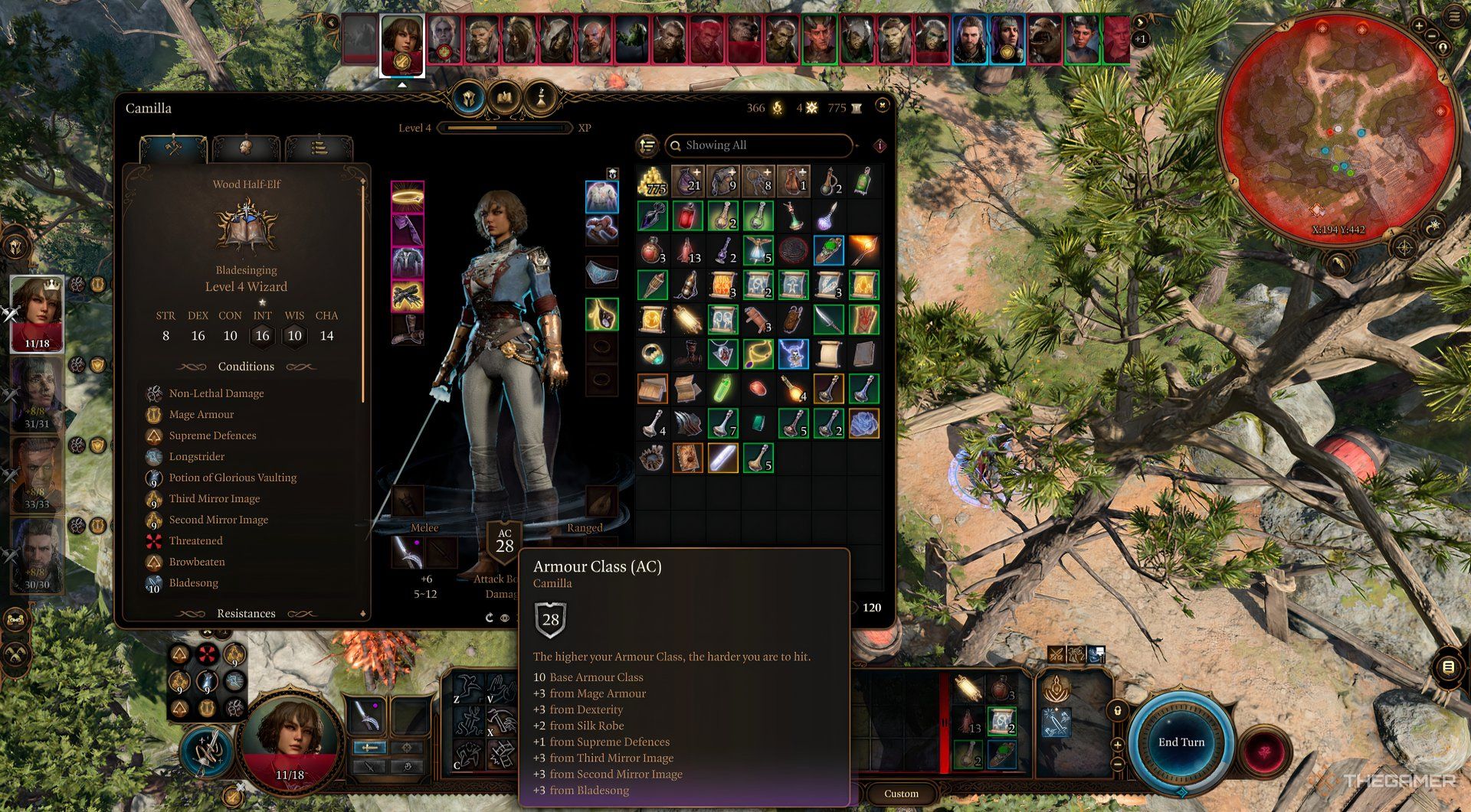 Bladesinging Wizard showcases high AC in Baldur's Gate 3.