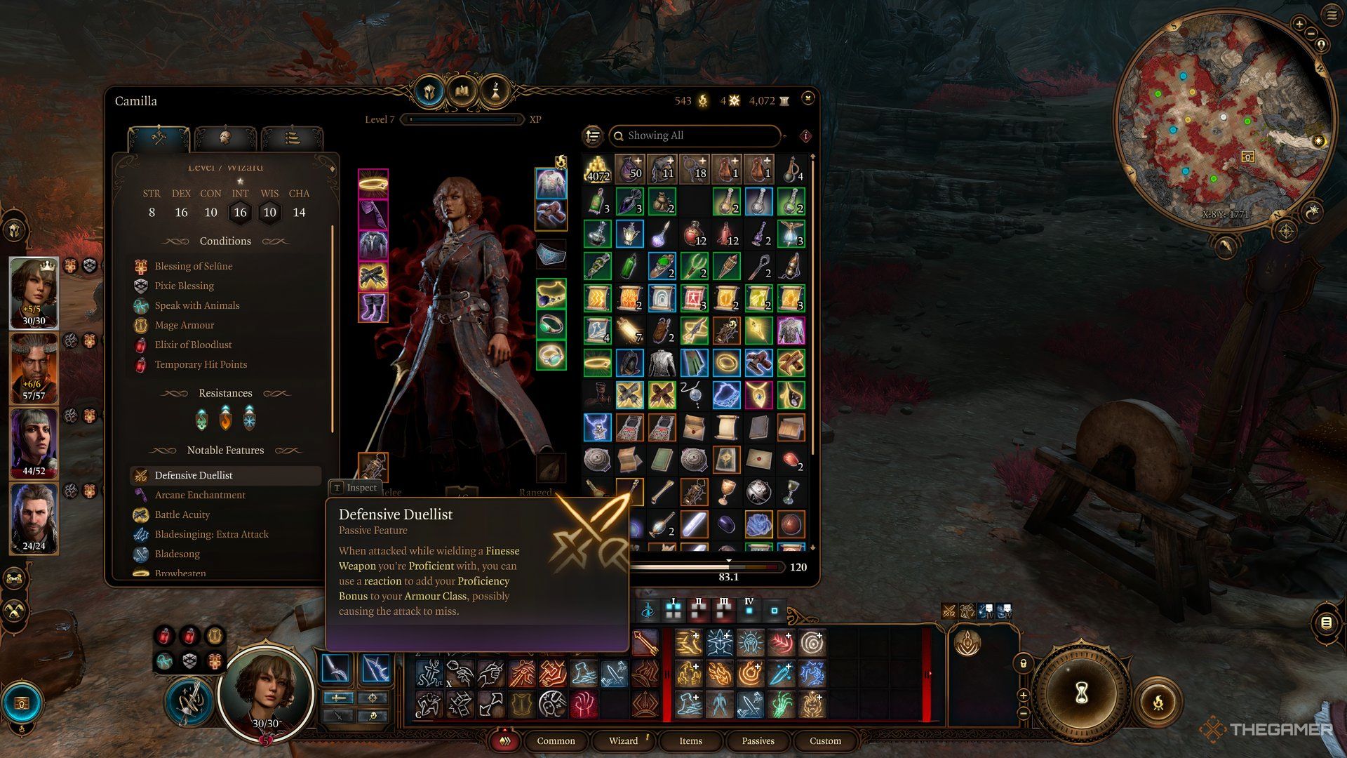Bladesinger Wizard looks at the Defensive Duelist feat in Baldur's Gate 3.