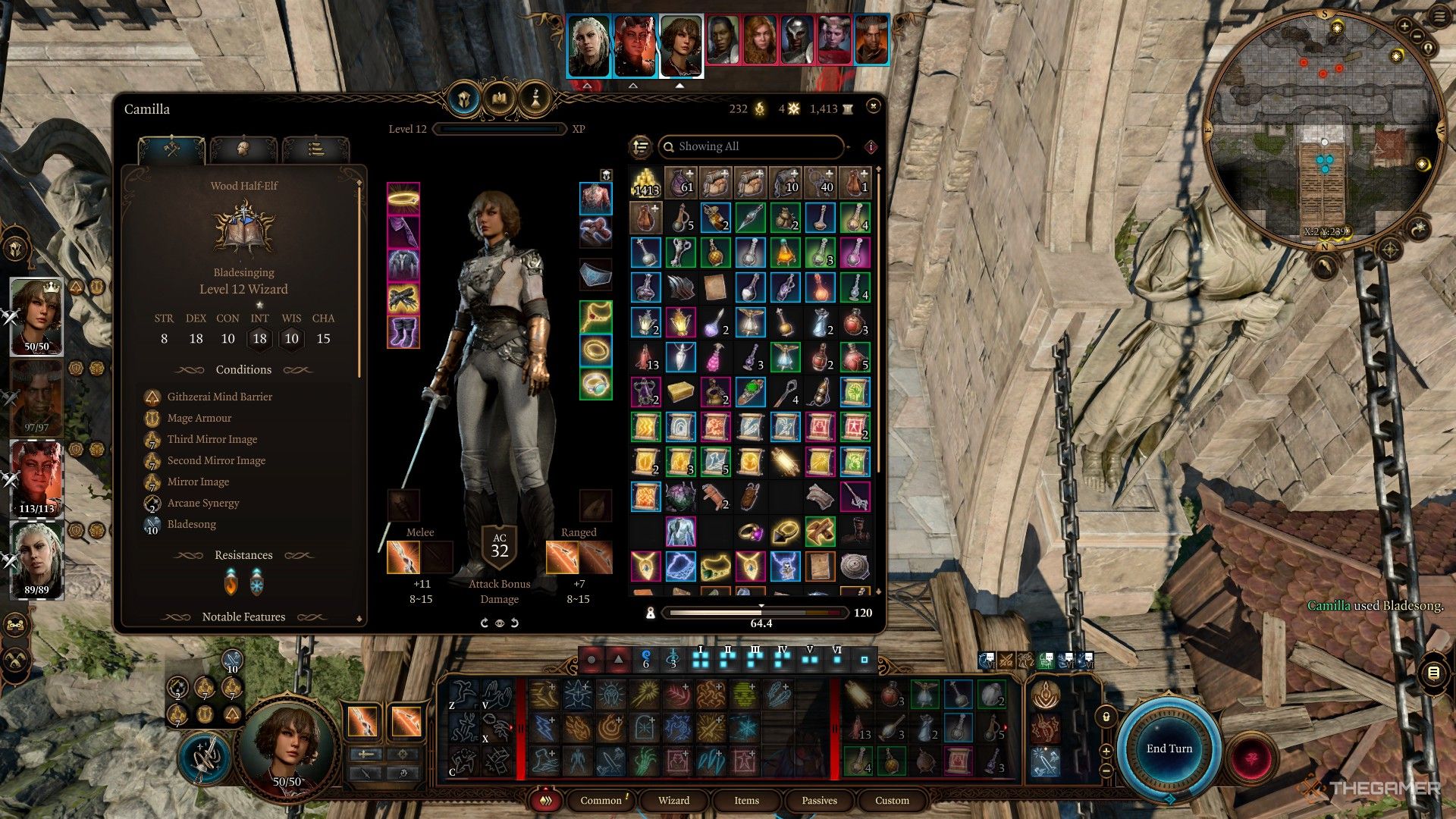 Bladesinger Wizard looks through equipment while holding the Duelist's Prerogative in Baldur's Gate 3.