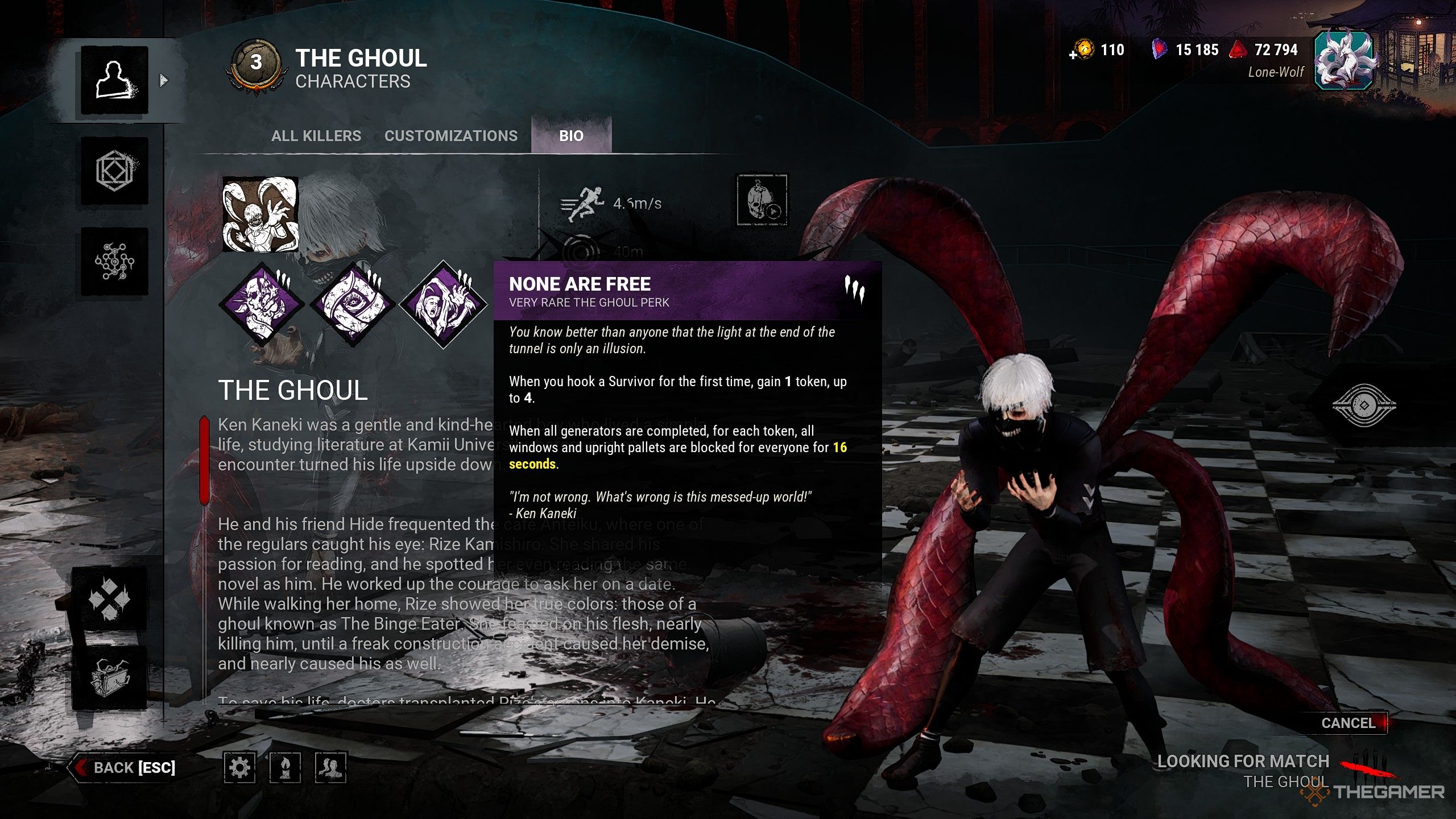 The perk description for None Are Free in Dead by Daylight.