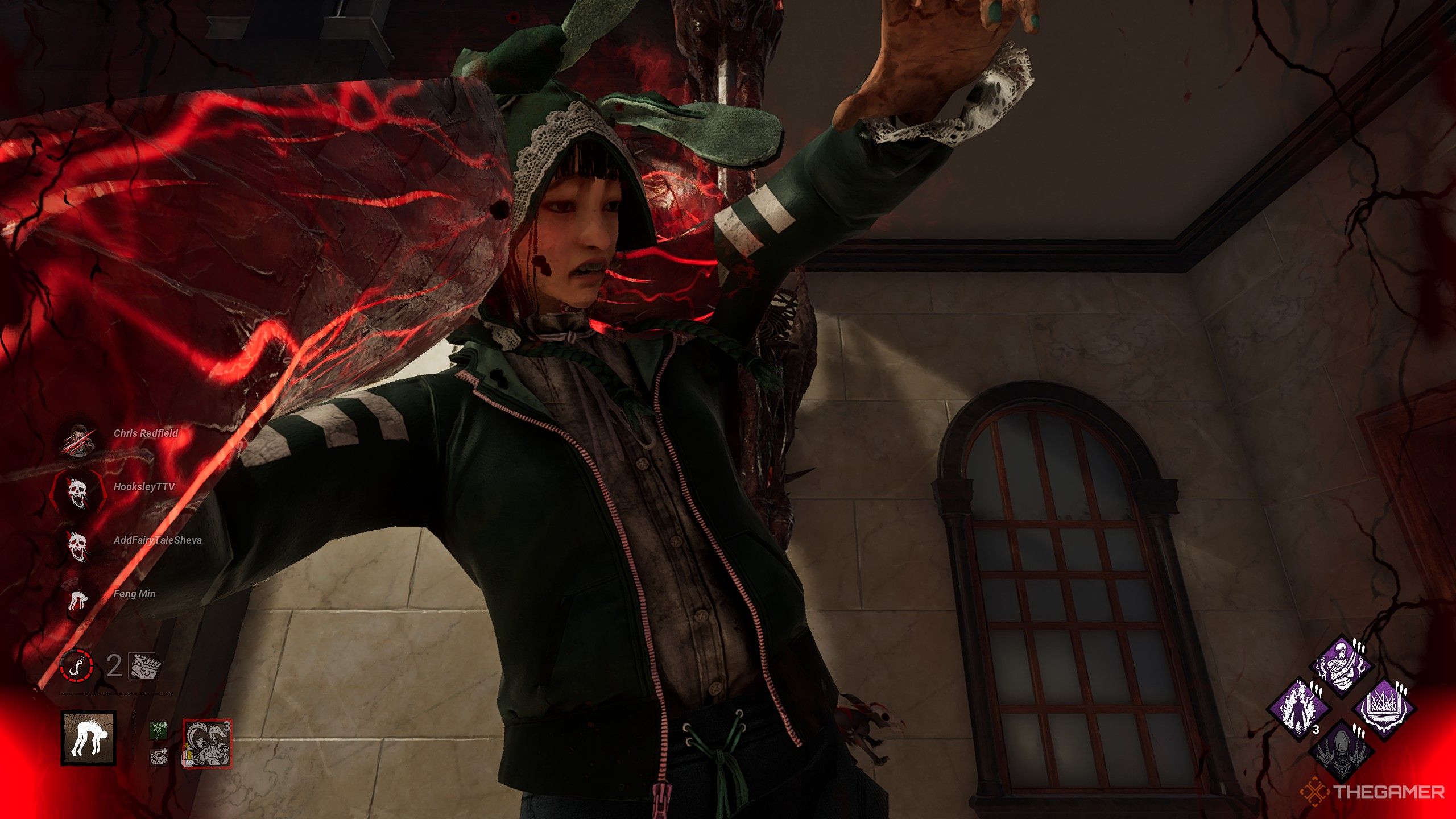 The Ghoul using one of its Kagune to hook a Survivor in Dead by Daylight.