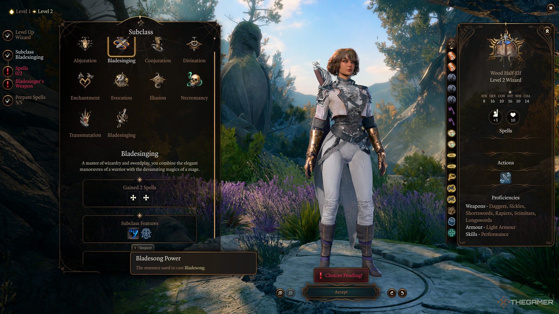 Bladesinger Wizard inspects the Bladesong Power feature in Baldur's Gate 3.