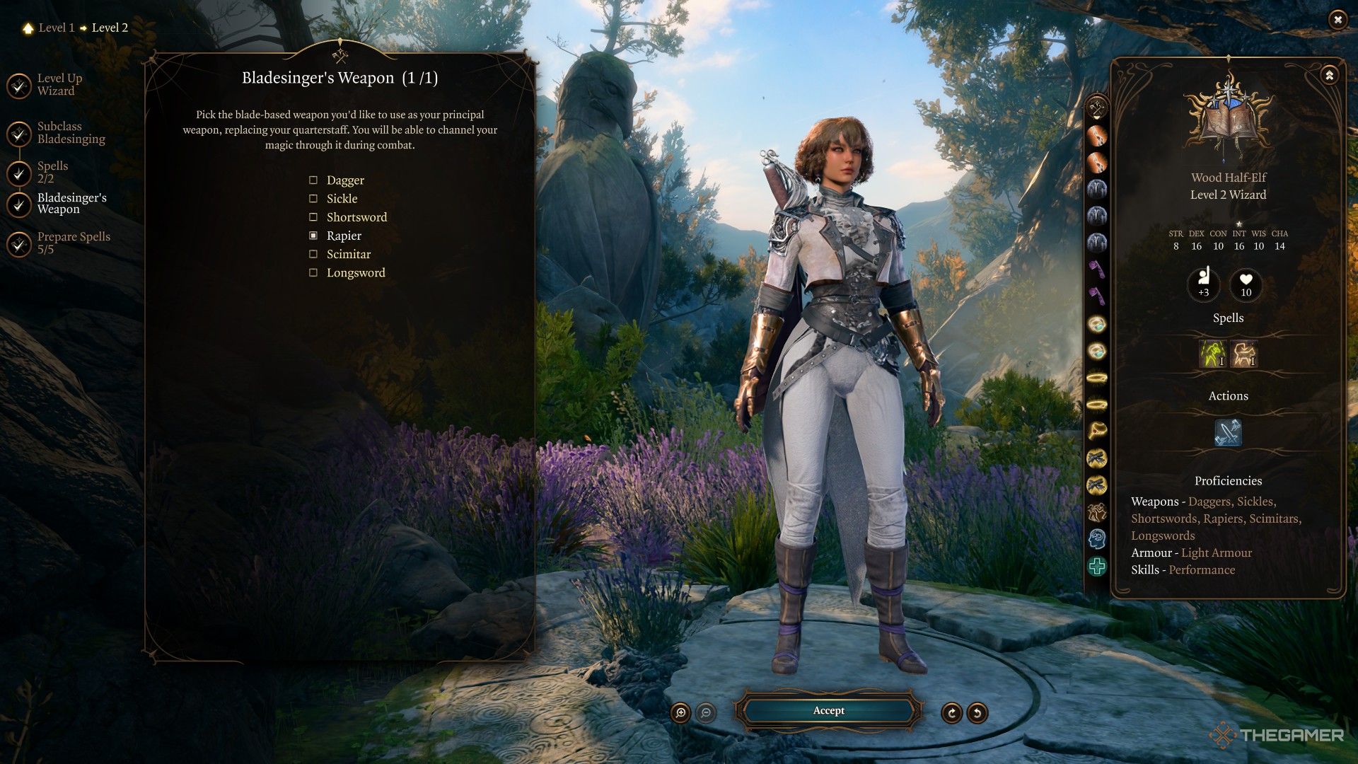 Bladesinger Wizard chooses their preferred weapon in Baldur's Gate 3.