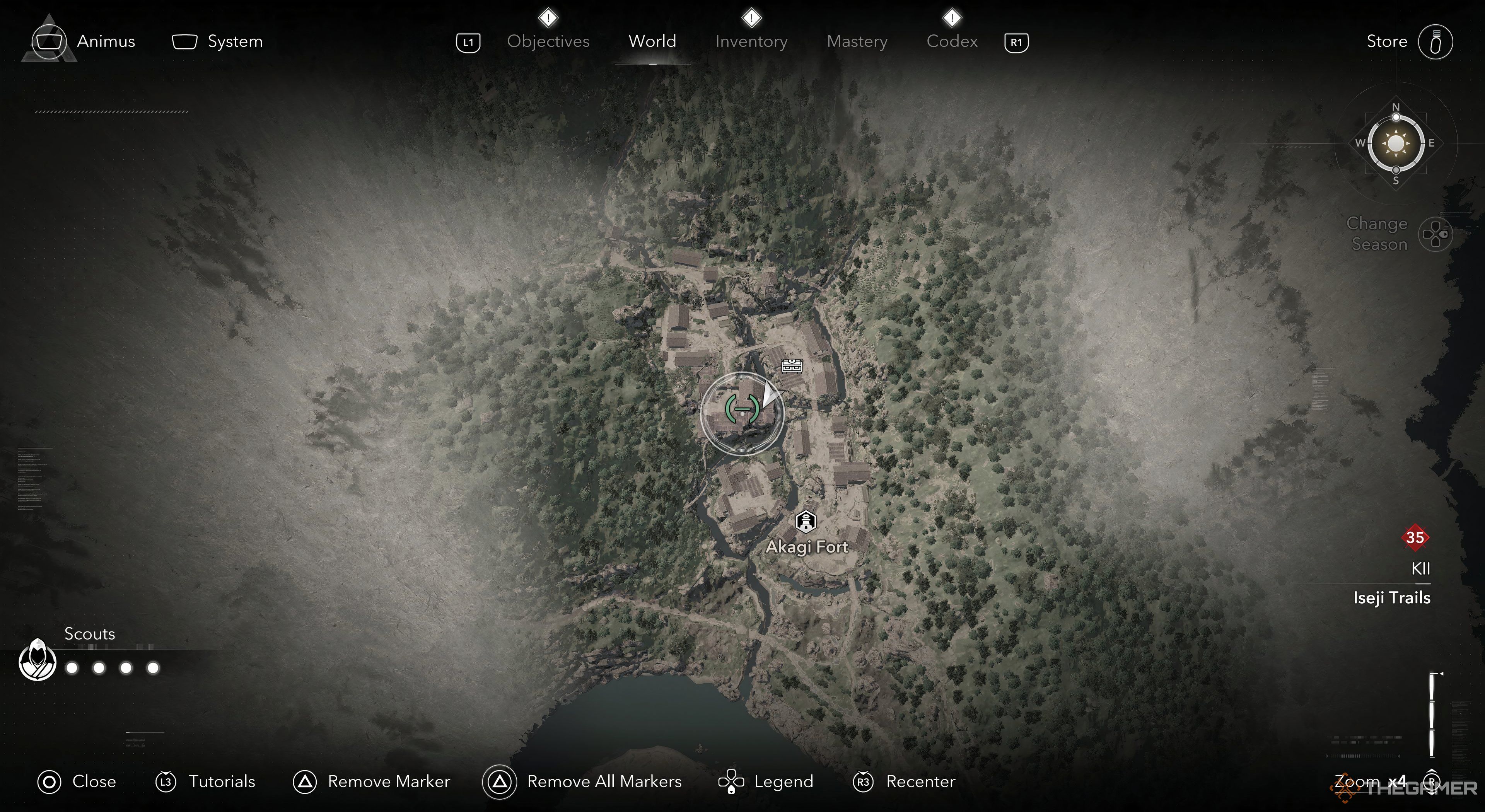 Assassin's Creed Shadow last Bounty Hunter's leader location highlighted at the fort.