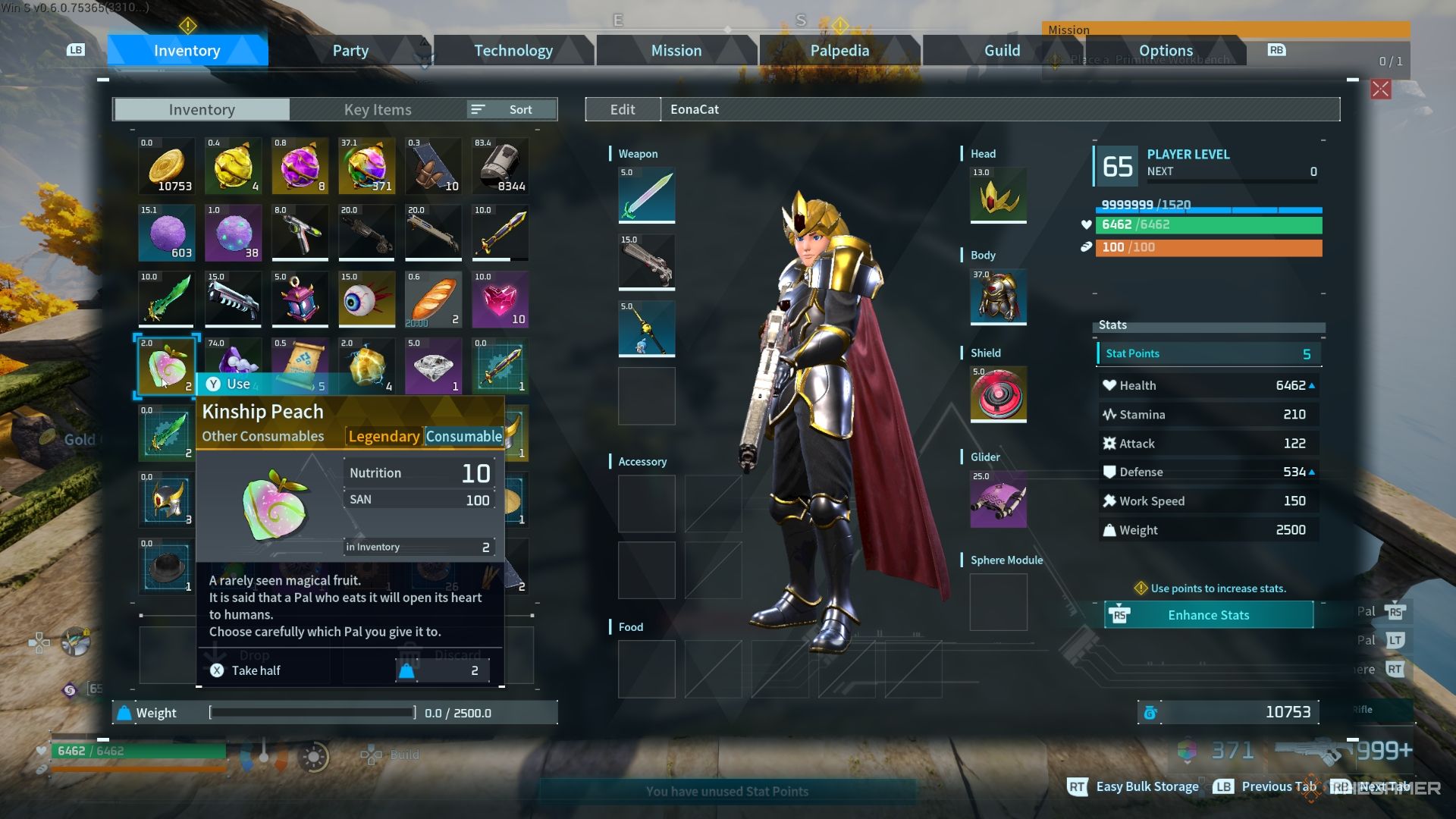 Kinship Peach in the inventory of the player - Palworld