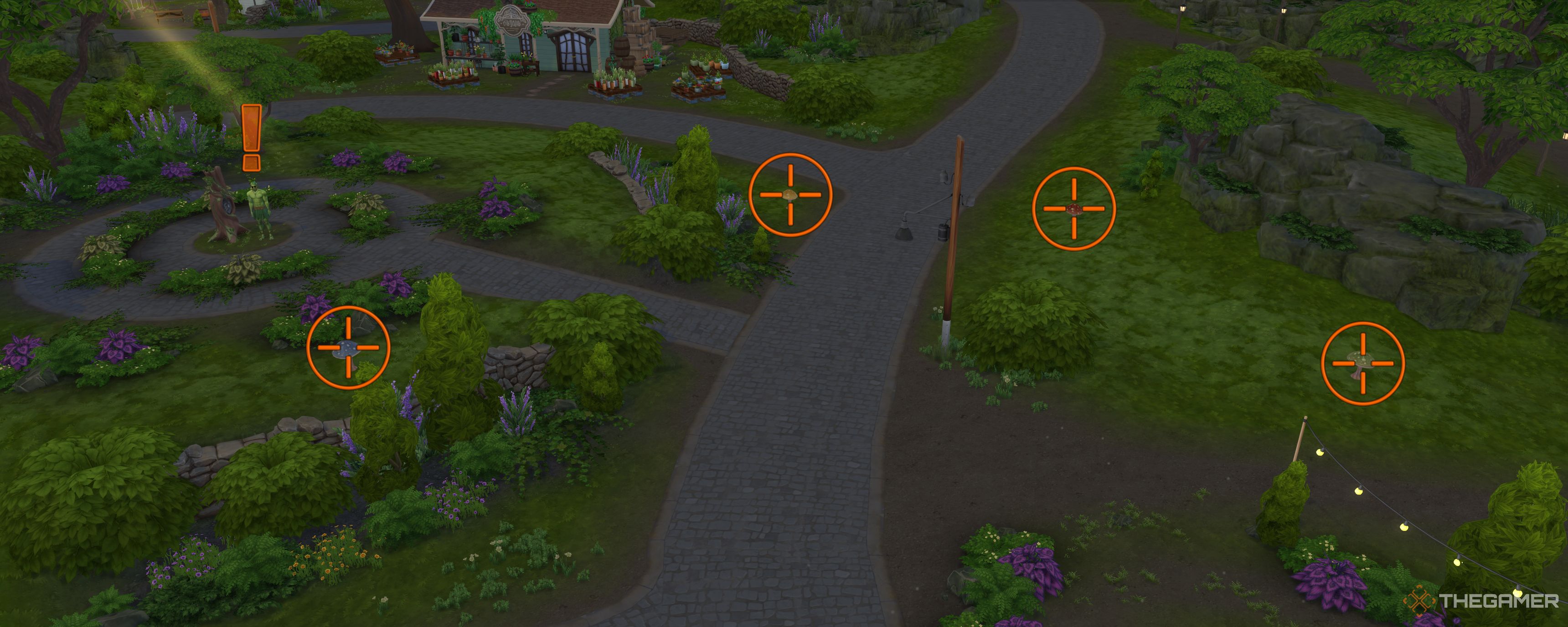 The mushroom locations marked on a map in The Sims 4 Enchanted By Nature.