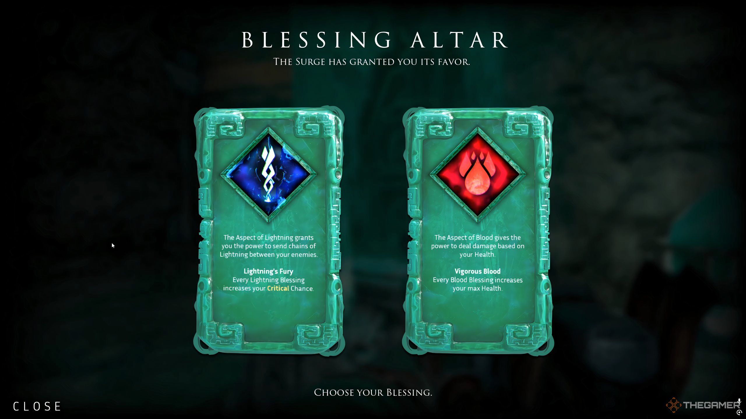 A blessing altar menu screen in Abyssus showing two Aspects.