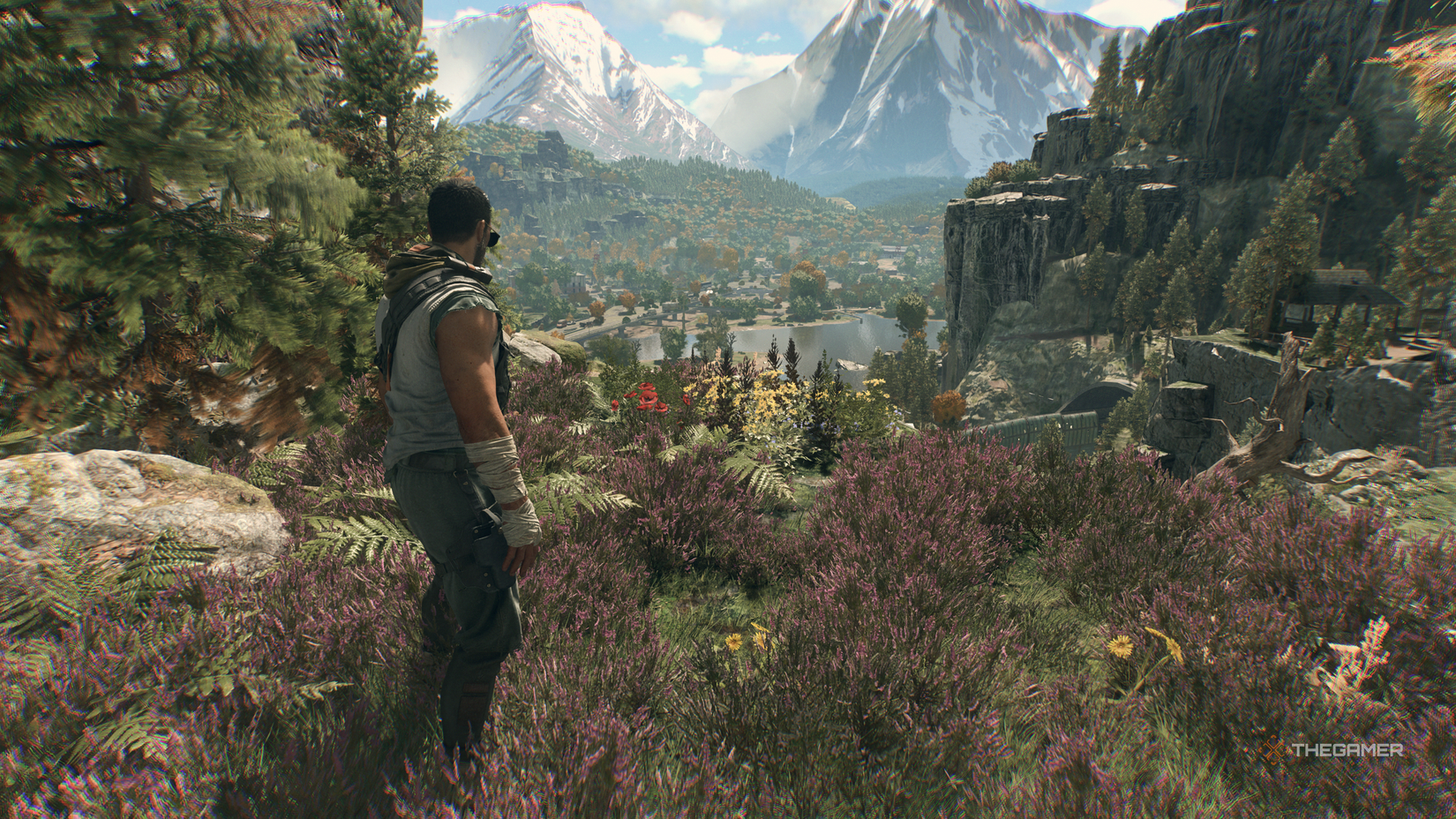Kyle looking at a poppy in Dying Light: The Beast.