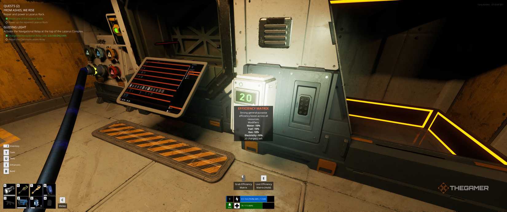 An efficiency matrix plugged into a fabricator in The Last Caretaker.