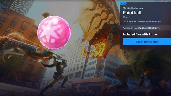 На странице Prime Gaming отображаются ограниченные вознаграждения для Monster Hunter Now, подписчики могут получить пейнтбол.