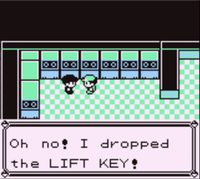 Рэд ловит ключ от лифта в игре Pokémon Red.