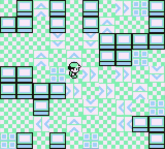 Рэд перемещается по вращающимся полам в Rocket Game Corner в Pokémon Red.