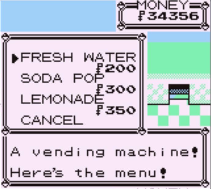 Рэд покупает напиток для измученного жаждой охранника в Pokémon Red.