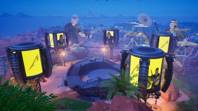 Лутовый остров Metallica в Fortnite со сценой на вершине. 