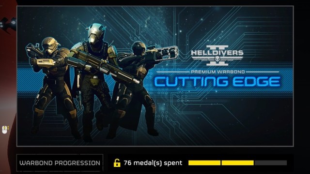 Внутриигровой баннер для проходного/сезонного пропуска Cutting Edge Warbond в Helldivers 2.