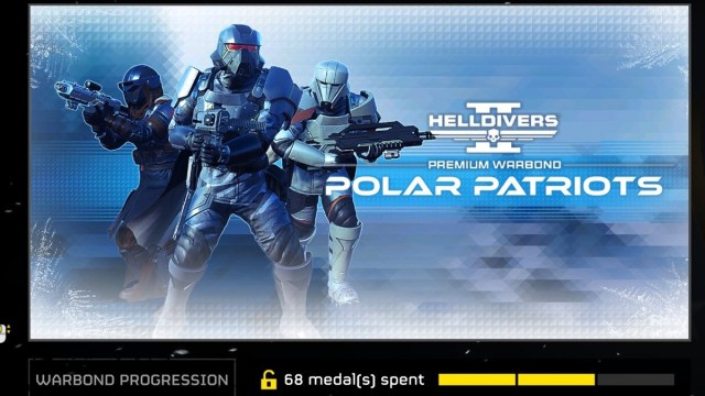 Внутриигровой баннер для пропускного билета/сезонного пропуска Polar Patriots Warbond в Helldivers 2.