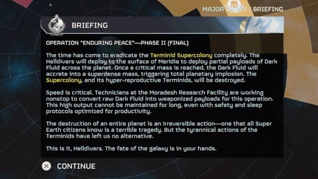 Игрокам Helldivers 2 поручено уничтожить планету Меридиа - брифинг