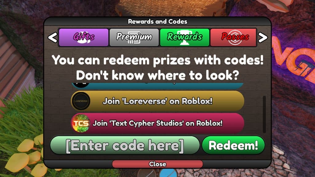 Codes redemption textbox in LoreKnights.