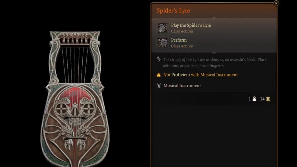 Spider's Lyre stats in Baldur's Gate 3