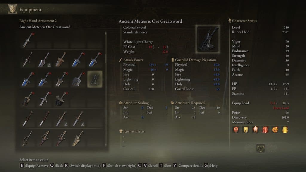 Ancient Meteoric Ore Greatsword stats in Elden Ring