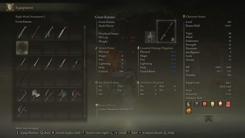 Great Katana stats in Elden Ring