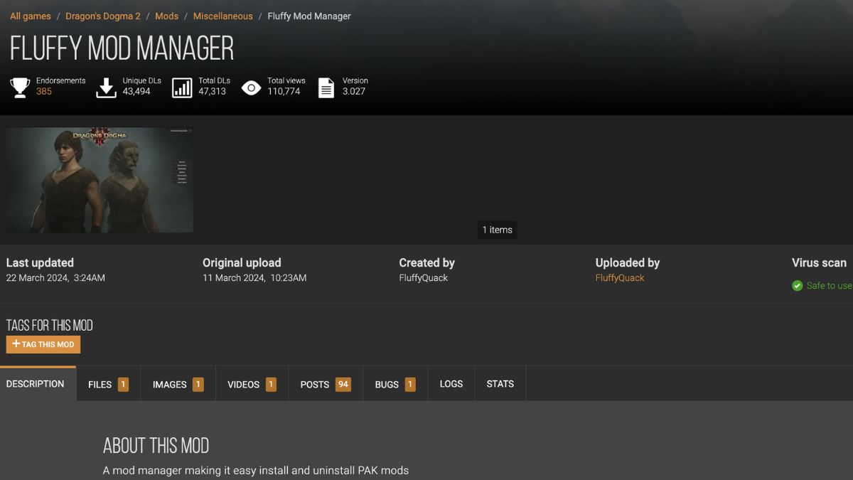 Download Fluffy Mod manager to manage and download Dragon's Dogma 2 Mods