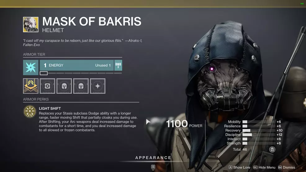 destiny 2 hunter exotic armor mask of bakris