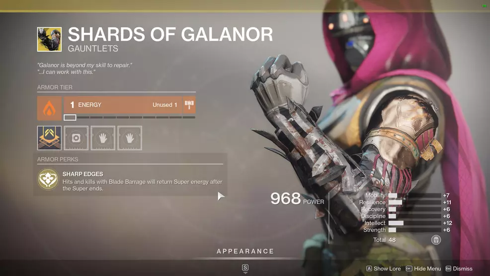 Destiny 2 Exotic Hunter armor Shards of Galanor