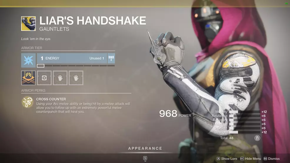 Destiny 2 Exotic Hunter armor Liar's Handshake