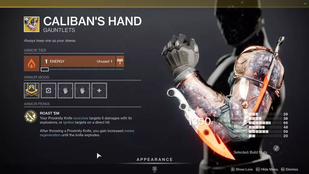 destiny 2 exotic hunter armor caliban's hand