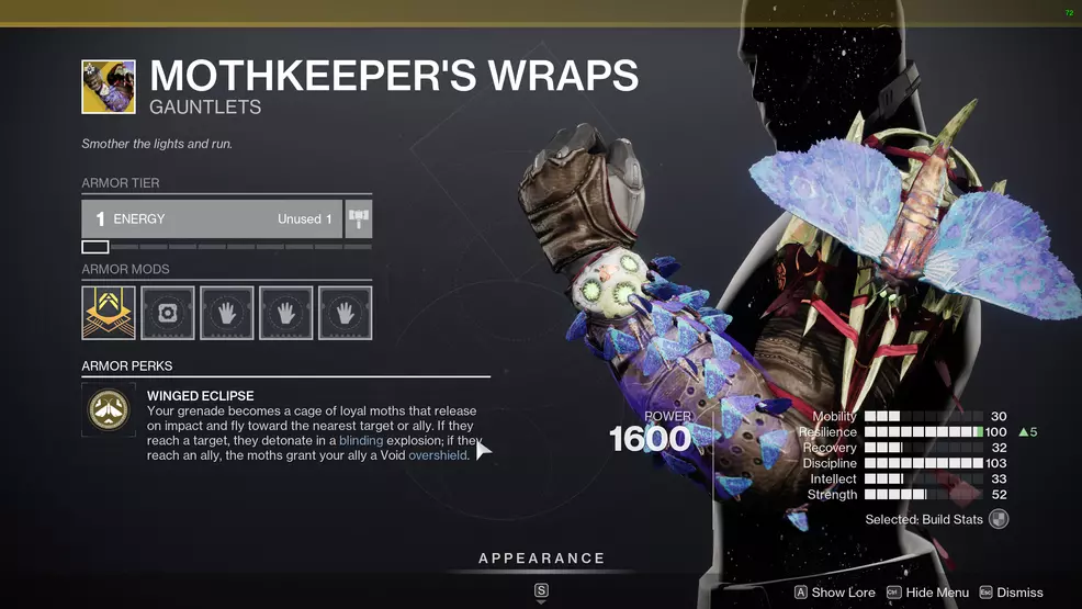 Motherkeeper's Wraps inspection screen