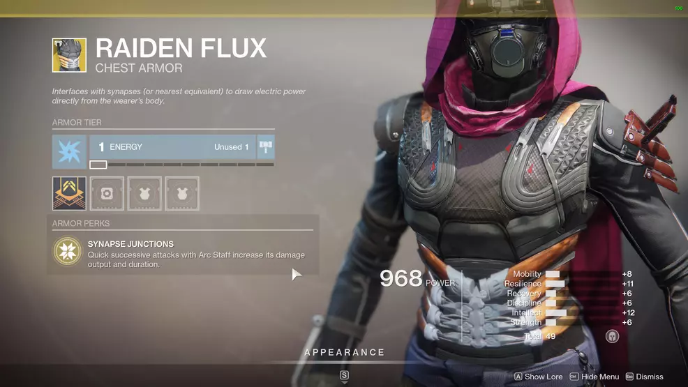 Destiny 2 Exotic Hunter armor Raiden Flux