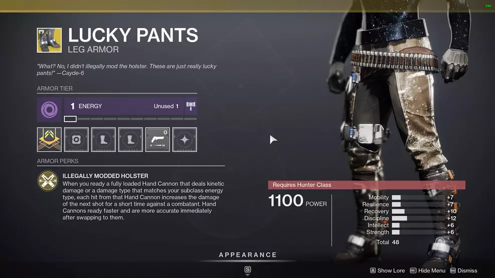 destiny 2 hunter exotic armor lucky pants