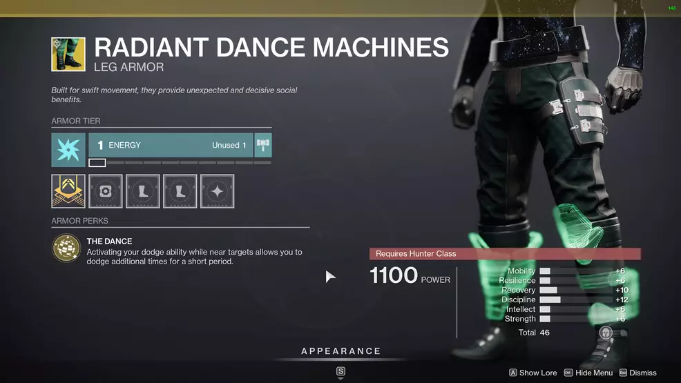 destiny 2 exotic hunter armor radiant dance machines