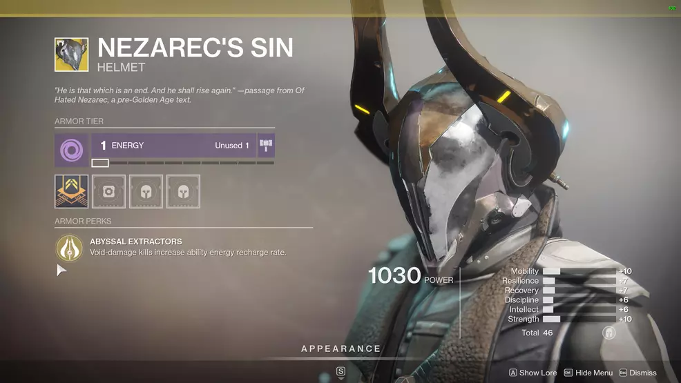 Destiny 2 Warlock Exotic Armor Nezarec's Sin