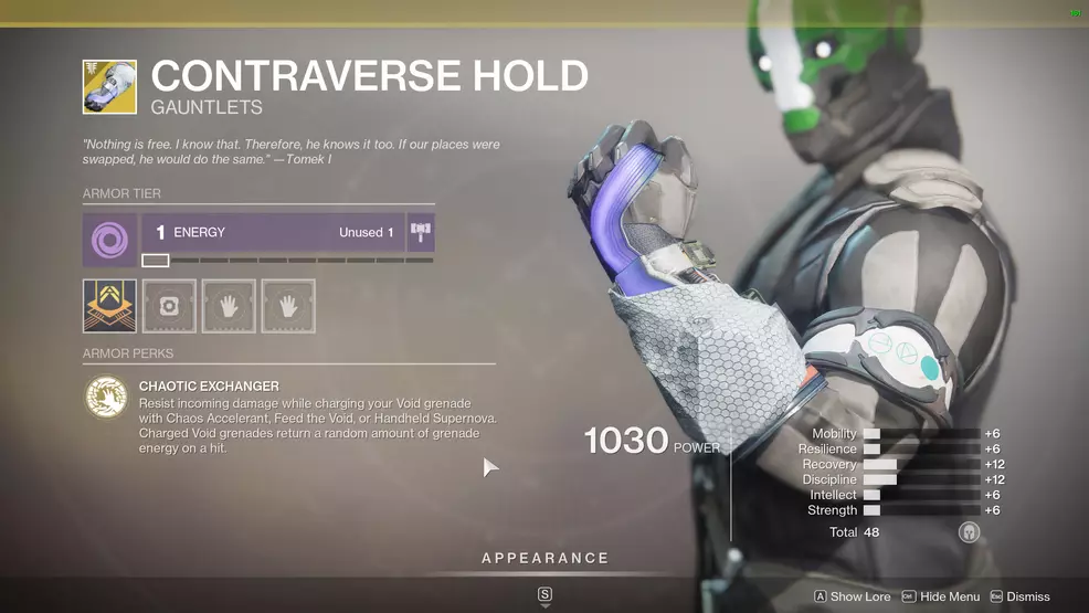 Destiny 2 Exotic Warlock Armor Contraverse Hold