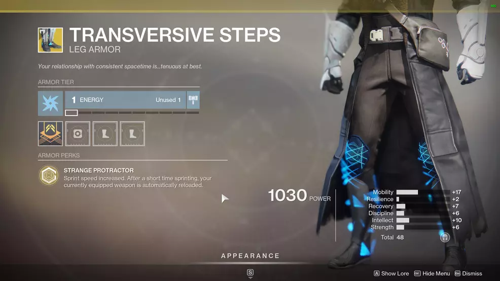 Destiny 2 Exotic Warlock Armor Transversive Steps