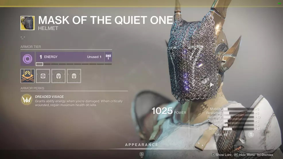 Destiny 2 Exotic Titan Armor Mask of the Quiet One