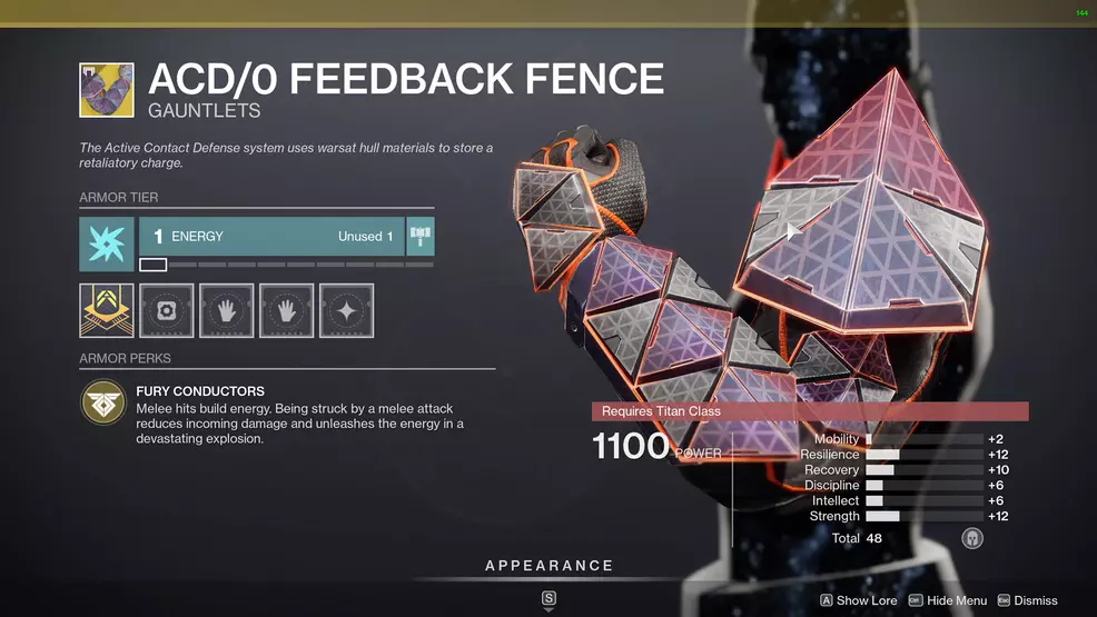 destiny 2 exotic titan armor acd0 feedback fence