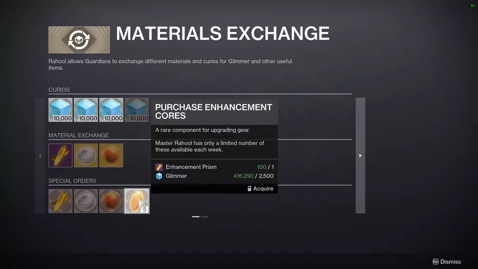 The Material Exchange screen at Master Rahool