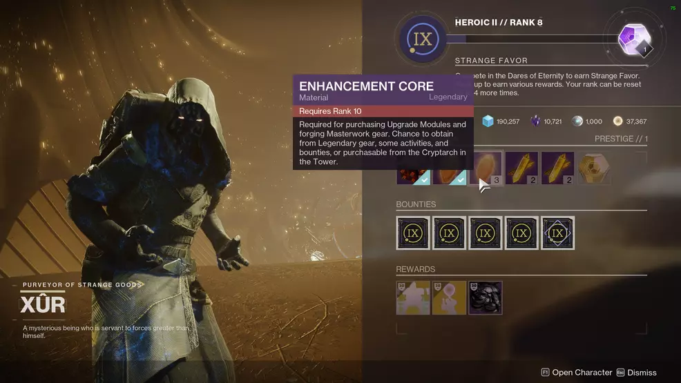 Xur's rank up page