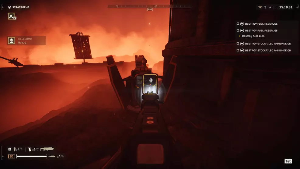 The player aims at the timer on the hellbomb as it counts down