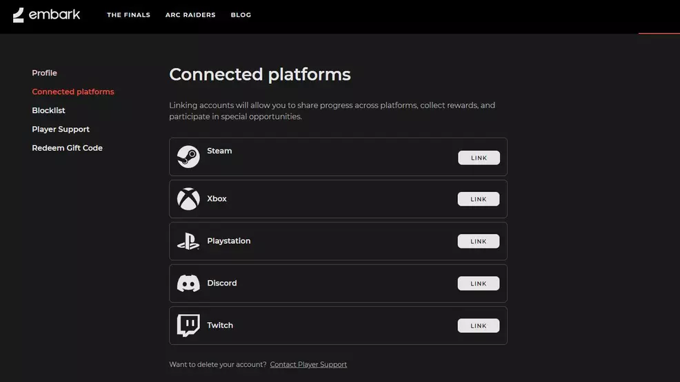 Embark ID Connected Platforms page