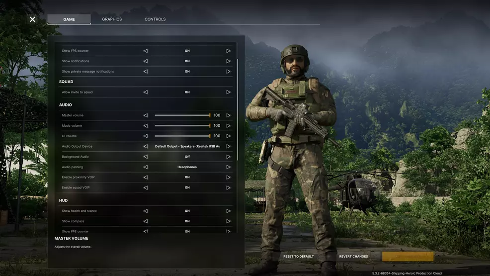 An image showing the audio options in Gray Zone Warfare