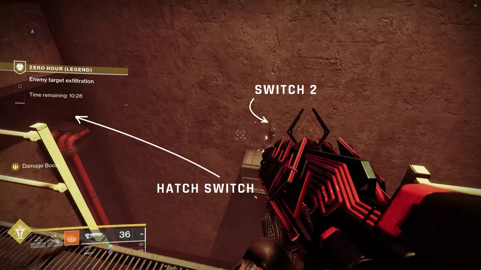 Arrows pointing at the hatch switch and Switch 2