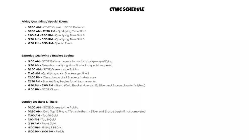 The Classic Tetris World Championship 2024 schedule