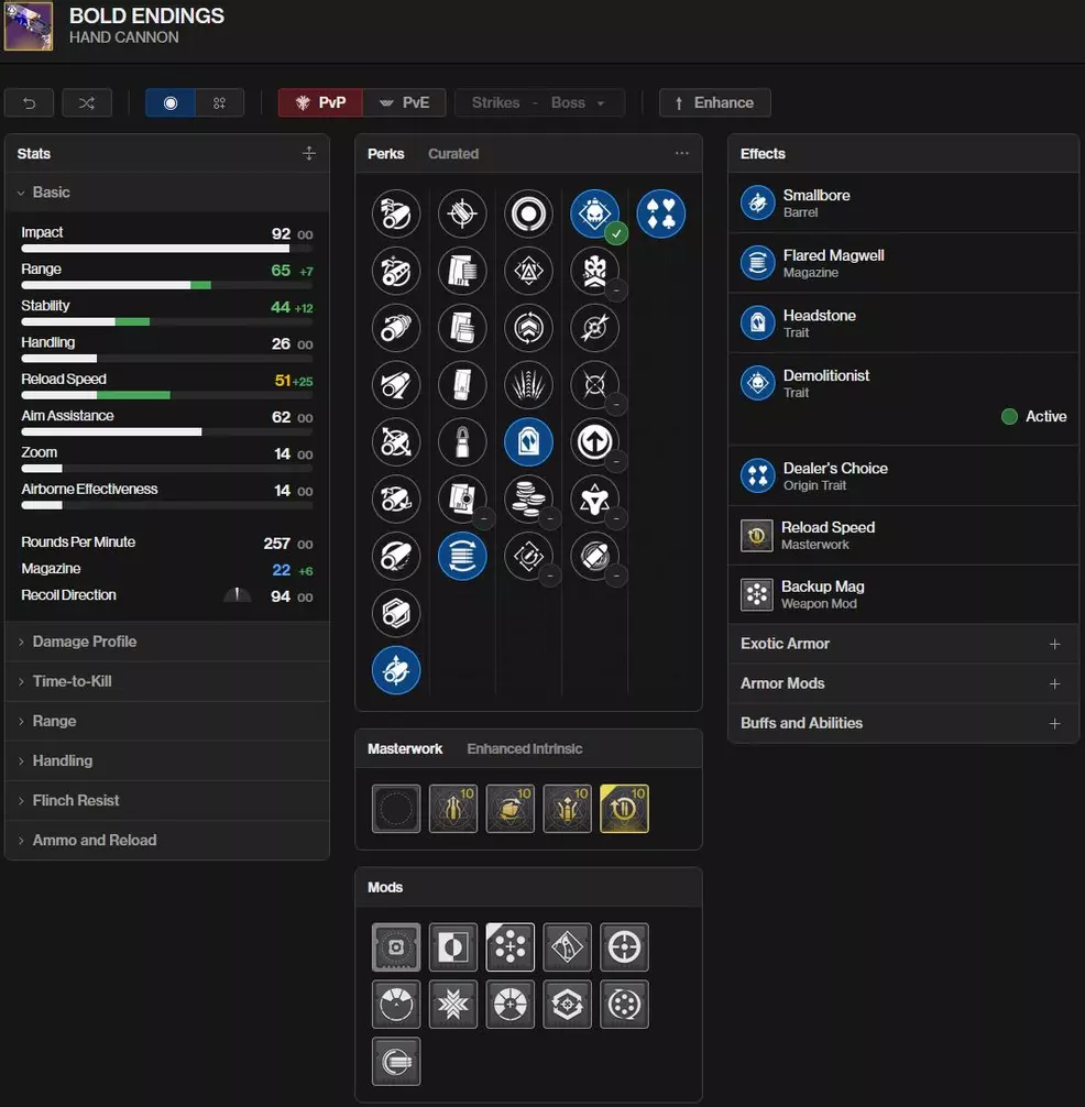 An image showing the Bold Endings PvE god roll in Destiny 2